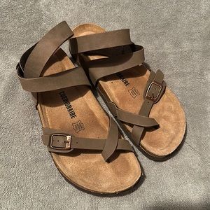 Leather ankle wrap sandal